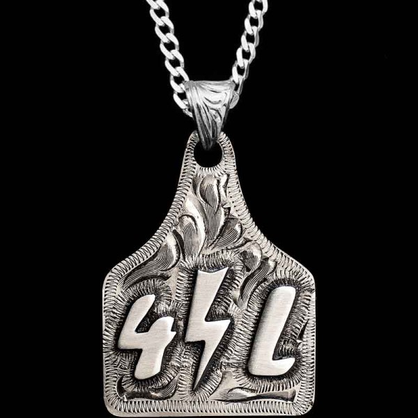 Our Mabel Custom Cow Tag is the perfect design to customize with your initials, ranch brand or logo. The hand-engraved, German Silver base is a fantastic blank canvas for any customization. 1.75"" x 1.5""

Customize it with any